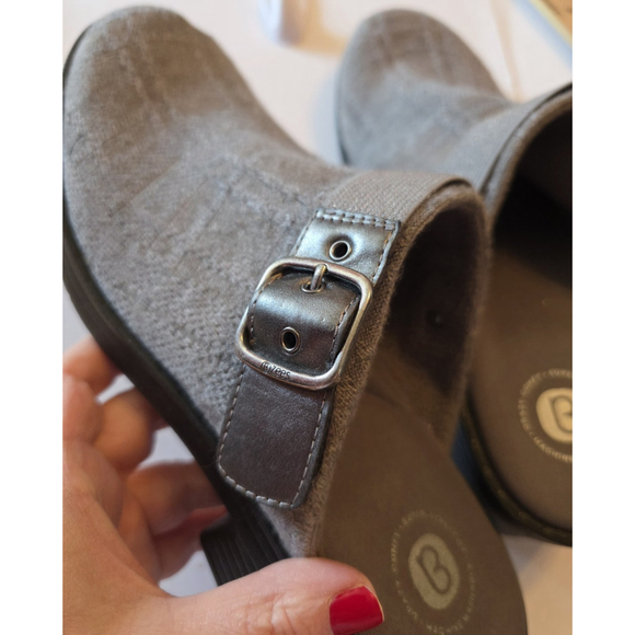 Bzees Shoes 9W Kitty Clogs Gray Wedge Heel Comfort EUC - Picture 7 of 13